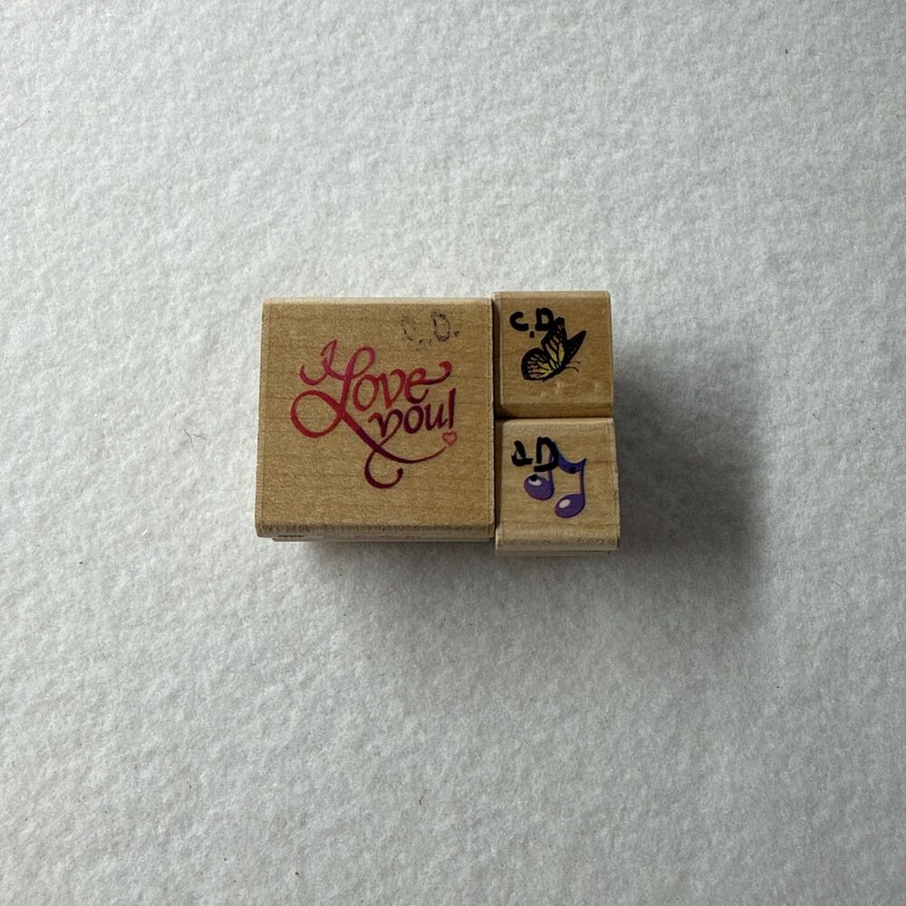 Stampendous Rubber Stamps Love You Monarch Butterfly Music Notes Wood Mount Lot